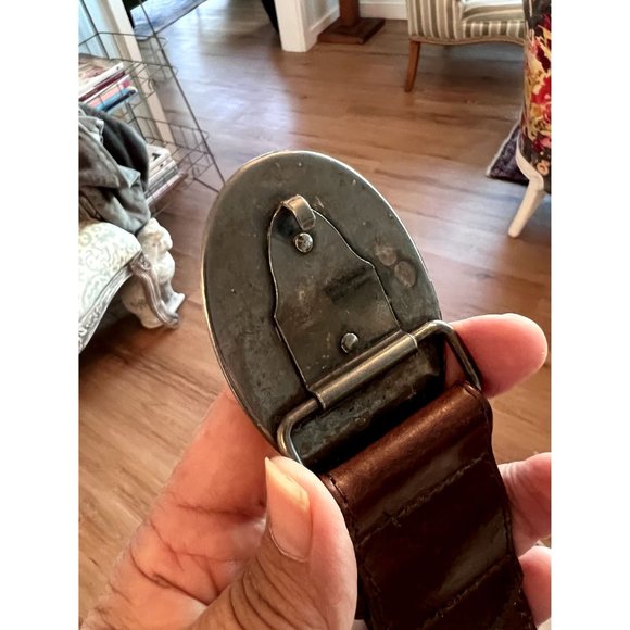 Avignon Designer Brown Leather Belt Silver Belt Buckle Rock Mosaic Design / Cowb - Picture 5 of 9